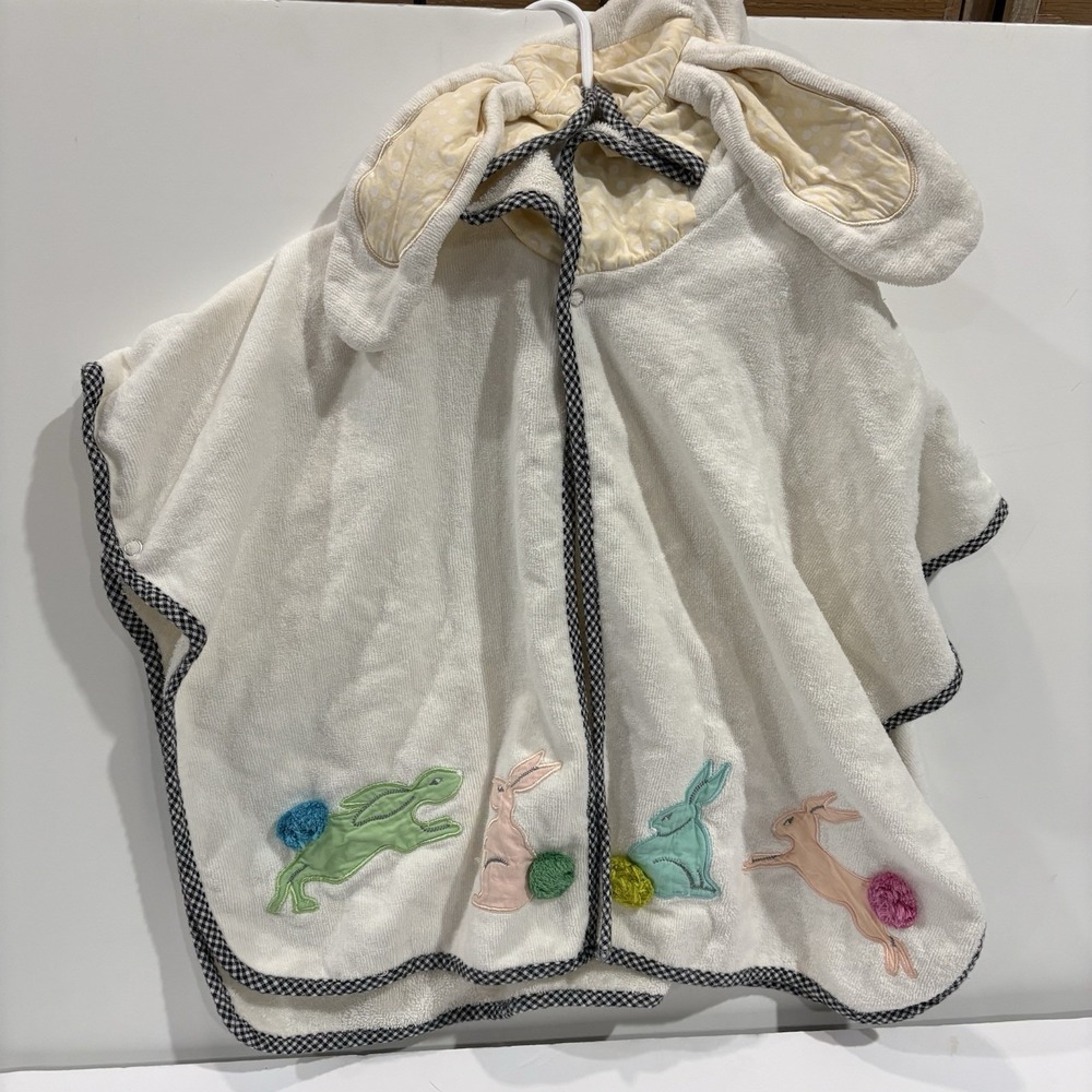 MacKenzie-Childs Kids Cotton Tail Hooded Poncho White Terry Bunny Bath Towel